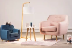 Miliboo Fauteuil Enfant-Fauteuil enfant scandinave en tissu bleu canard et bois clair NORKID