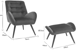 Miliboo Fauteuil Design|Voir Tous Les Fauteuils-Fauteuil et repose-pieds design en tissu velours bleu pétrole et métal noir ZOE