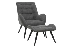 Miliboo Fauteuil Design|Voir Tous Les Fauteuils-Fauteuil et repose-pieds design en tissu gris foncé et métal noir ZOE