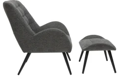 Miliboo Fauteuil Design|Voir Tous Les Fauteuils-Fauteuil et repose-pieds design en tissu gris foncé et métal noir ZOE