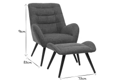 Miliboo Fauteuil Design|Voir Tous Les Fauteuils-Fauteuil et repose-pieds design en tissu gris foncé et métal noir ZOE