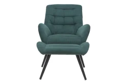 Miliboo Fauteuil Design|Voir Tous Les Fauteuils-Fauteuil et repose-pieds design en tissu velours côtelé vert et métal noir ZOE