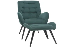 Miliboo Fauteuil Design|Voir Tous Les Fauteuils-Fauteuil et repose-pieds design en tissu velours côtelé vert et métal noir ZOE