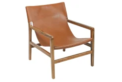 Miliboo Fauteuil Design|Voir Tous Les Fauteuils-Fauteuil ethnique bois teck massif et cuir marron CHILLY