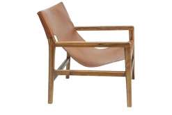 Miliboo Fauteuil Design|Voir Tous Les Fauteuils-Fauteuil ethnique bois teck massif et cuir marron CHILLY