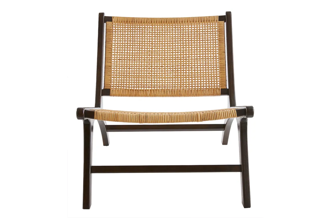 Miliboo Fauteuil Design|Voir Tous Les Fauteuils-Fauteuil ethnique en bois teck massif teinté noyer et cannage en rotin naturel HAMMA
