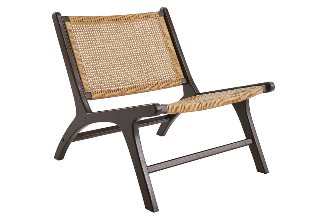 Miliboo Fauteuil Design|Voir Tous Les Fauteuils-Fauteuil ethnique en bois teck massif teinté noyer et cannage en rotin naturel HAMMA