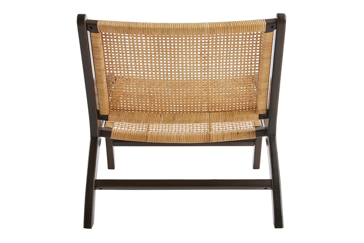 Miliboo Fauteuil Design|Voir Tous Les Fauteuils-Fauteuil ethnique en bois teck massif teinté noyer et cannage en rotin naturel HAMMA