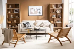 Miliboo Fauteuil Design|Voir Tous Les Fauteuils-Fauteuil ethnique en bois teck massif et cannage en rotin naturel HAMMA