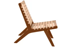 Miliboo Voir Tous Les Fauteuils|Fauteuil-Fauteuil lounge en bois massif et sangles beiges LUCEA