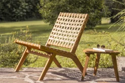 Miliboo Voir Tous Les Fauteuils|Fauteuil-Fauteuil lounge en bois massif et sangles beiges LUCEA