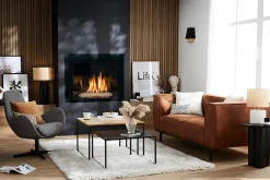 Miliboo Fauteuil Design|Voir Tous Les Fauteuils-Fauteuil pivotant design en tissu effet velours gris et métal noir ANDY