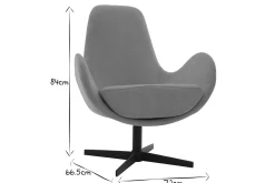 Miliboo Fauteuil Design|Voir Tous Les Fauteuils-Fauteuil pivotant design en tissu effet velours gris et métal noir ANDY