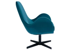 Miliboo Fauteuil Design|Voir Tous Les Fauteuils-Fauteuil pivotant design en tissu velours gaufré bleu canard et métal noir ANDY