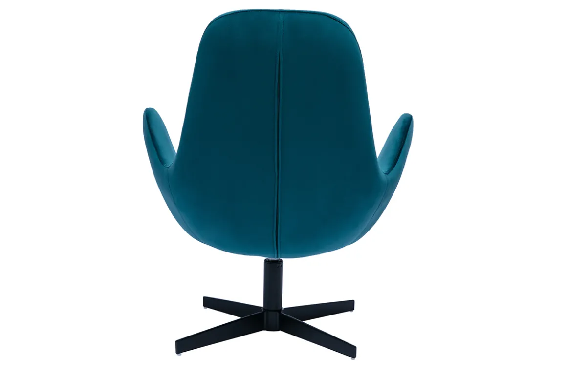 Miliboo Fauteuil Design|Voir Tous Les Fauteuils-Fauteuil pivotant design en tissu velours gaufré bleu canard et métal noir ANDY