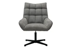 Miliboo Fauteuil Design|Voir Tous Les Fauteuils-Fauteuil pivotant design en tissu effet velours texuré gris et métal noir KING
