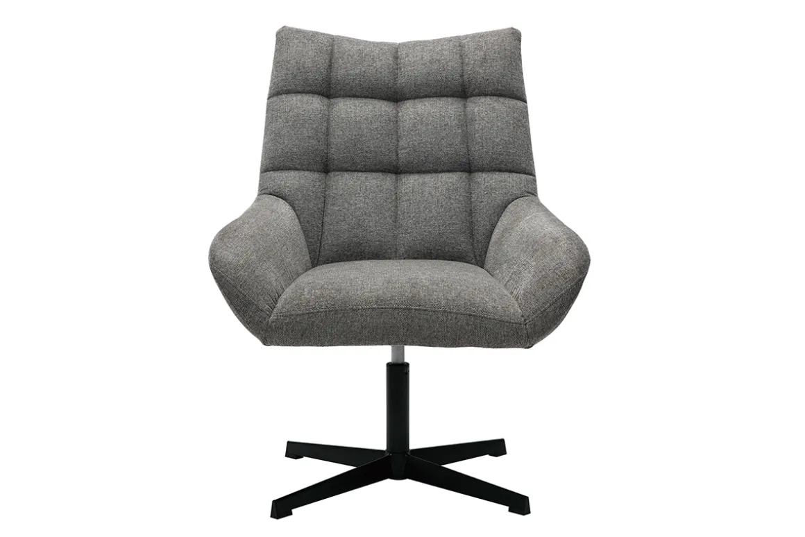 Miliboo Fauteuil Design|Voir Tous Les Fauteuils-Fauteuil pivotant design en tissu effet velours texuré gris et métal noir KING