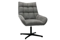 Miliboo Fauteuil Design|Voir Tous Les Fauteuils-Fauteuil pivotant design en tissu effet velours texuré gris et métal noir KING