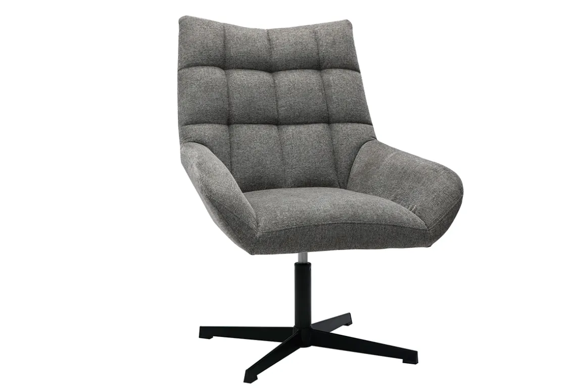 Miliboo Fauteuil Design|Voir Tous Les Fauteuils-Fauteuil pivotant design en tissu effet velours texuré gris et métal noir KING
