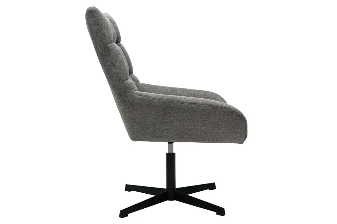 Miliboo Fauteuil Design|Voir Tous Les Fauteuils-Fauteuil pivotant design en tissu effet velours texuré gris et métal noir KING