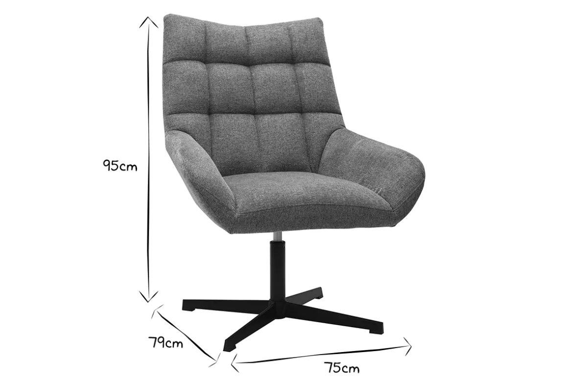 Miliboo Fauteuil Design|Voir Tous Les Fauteuils-Fauteuil pivotant design en tissu effet velours texuré gris et métal noir KING