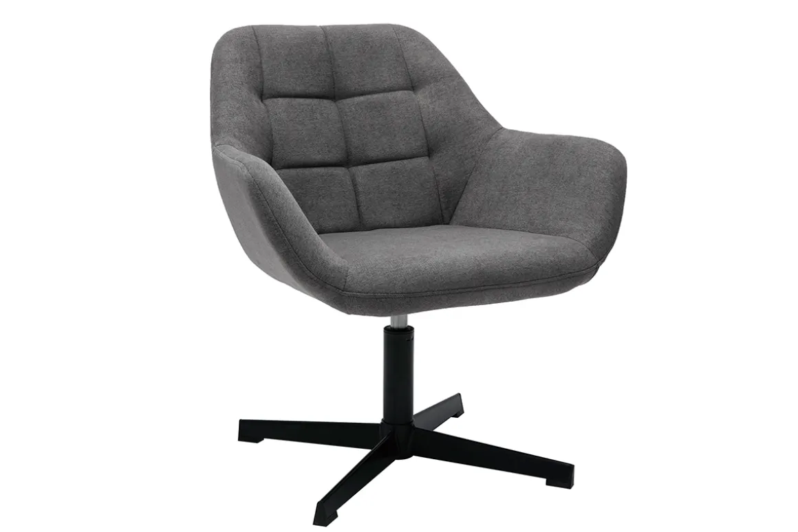 Miliboo Fauteuil Design|Voir Tous Les Fauteuils-Fauteuil pivotant design en tissu effet velours gris et métal noir DARWIN