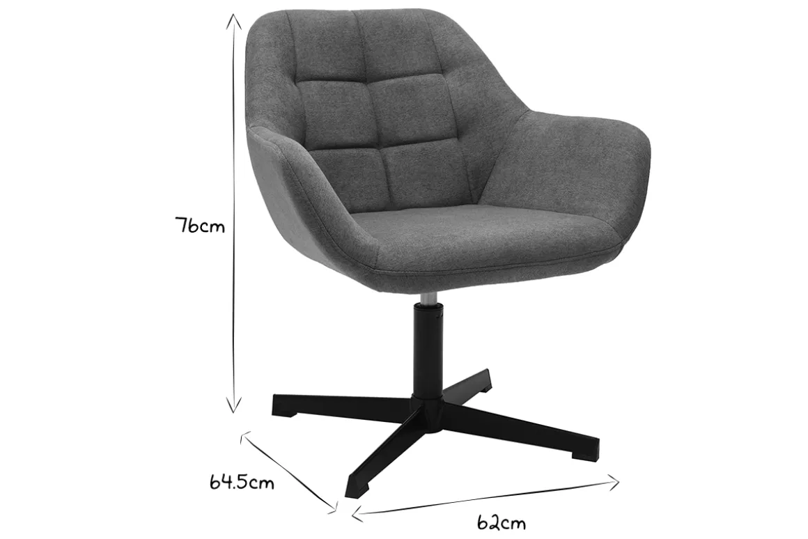 Miliboo Fauteuil Design|Voir Tous Les Fauteuils-Fauteuil pivotant design en tissu effet velours gris et métal noir DARWIN