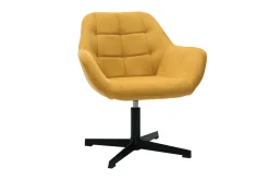 Miliboo Fauteuil Design|Voir Tous Les Fauteuils-Fauteuil pivotant design en tissu effet velours jaune moutarde et métal noir DARWIN