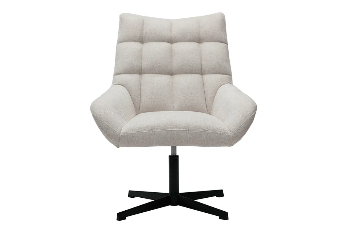 Miliboo Fauteuil Design|Voir Tous Les Fauteuils-Fauteuil pivotant design en tissu effet velours texuré beige et métal noir KING