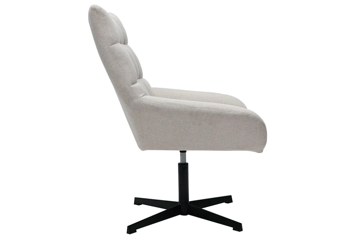 Miliboo Fauteuil Design|Voir Tous Les Fauteuils-Fauteuil pivotant design en tissu effet velours texuré beige et métal noir KING