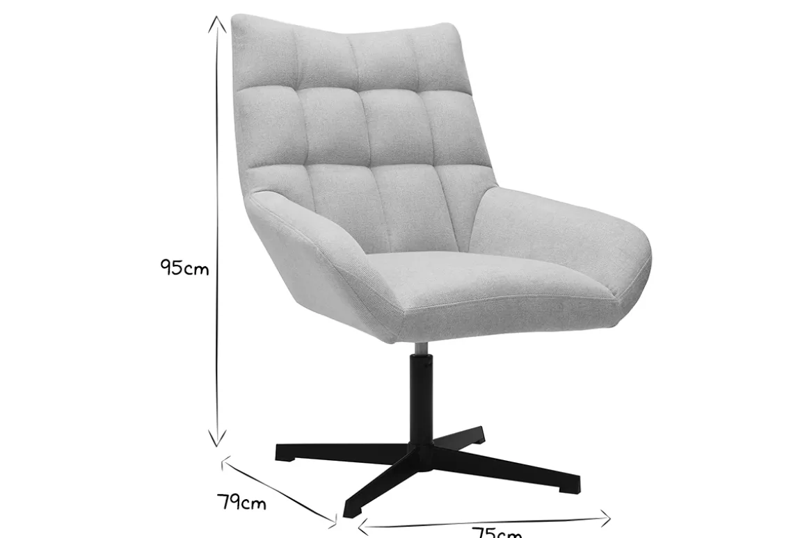 Miliboo Fauteuil Design|Voir Tous Les Fauteuils-Fauteuil pivotant design en tissu effet velours texuré beige et métal noir KING
