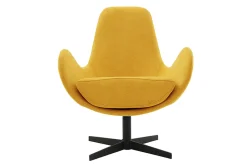 Miliboo Fauteuil Design|Voir Tous Les Fauteuils-Fauteuil pivotant design en tissu effet velours jaune moutarde et métal noir ANDY