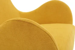Miliboo Fauteuil Design|Voir Tous Les Fauteuils-Fauteuil pivotant design en tissu effet velours jaune moutarde et métal noir ANDY