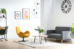 Miliboo Fauteuil Design|Voir Tous Les Fauteuils-Fauteuil pivotant design en tissu effet velours jaune moutarde et métal noir ANDY