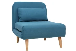 Miliboo Fauteuil Design|Voir Tous Les Fauteuils-Fauteuil scandinave convertible en tissu bleu canard AMIKO