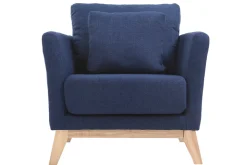 Miliboo Fauteuil Design|Voir Tous Les Fauteuils-Fauteuil scandinave déhoussable en tissu bleu foncé et bois clair OSLO