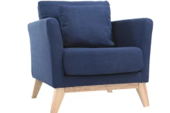 Miliboo Fauteuil Design|Voir Tous Les Fauteuils-Fauteuil scandinave déhoussable en tissu bleu foncé et bois clair OSLO