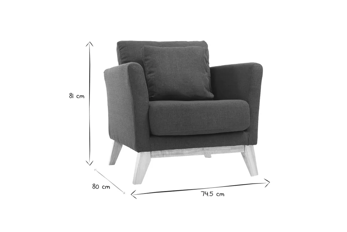 Miliboo Fauteuil Design|Voir Tous Les Fauteuils-Fauteuil scandinave déhoussable en tissu bleu foncé et bois clair OSLO