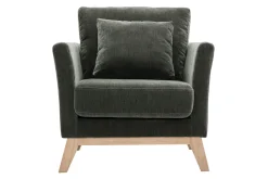 Miliboo Fauteuil Design|Voir Tous Les Fauteuils-Fauteuil scandinave déhoussable en tissu effet velours vert kaki et bois clair OSLO