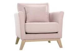 Miliboo Fauteuil Design|Voir Tous Les Fauteuils-Fauteuil scandinave déhoussable en tissu rose et bois clair OSLO