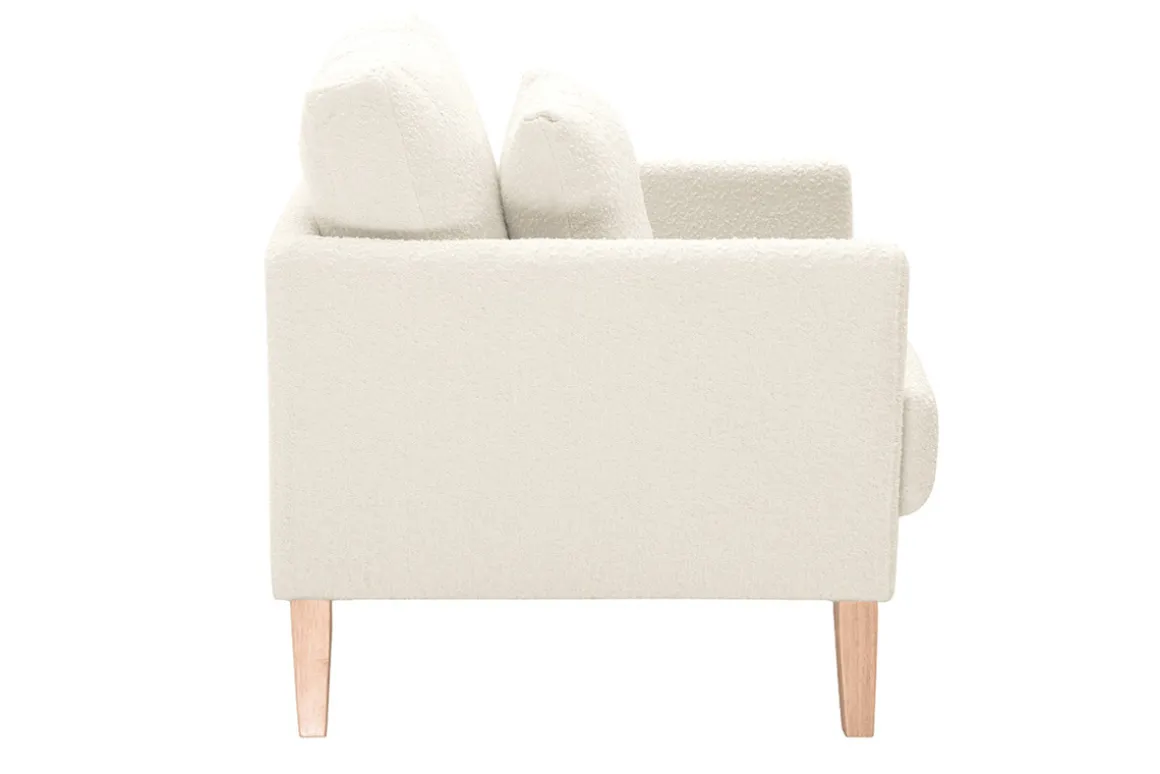 Miliboo Fauteuil Design|Voir Tous Les Fauteuils-Fauteuil scandinave déhoussable en tissu effet laine bouclée blanc cassé et bois clair OSLO