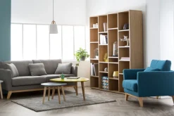 Miliboo Fauteuil Design|Voir Tous Les Fauteuils-Fauteuil scandinave déhoussable en tissu gris foncé et bois clair OSLO