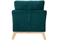 Miliboo Fauteuil Design|Voir Tous Les Fauteuils-Fauteuil scandinave déhoussable en tissu velours bleu pétrole et bois clair OSLO