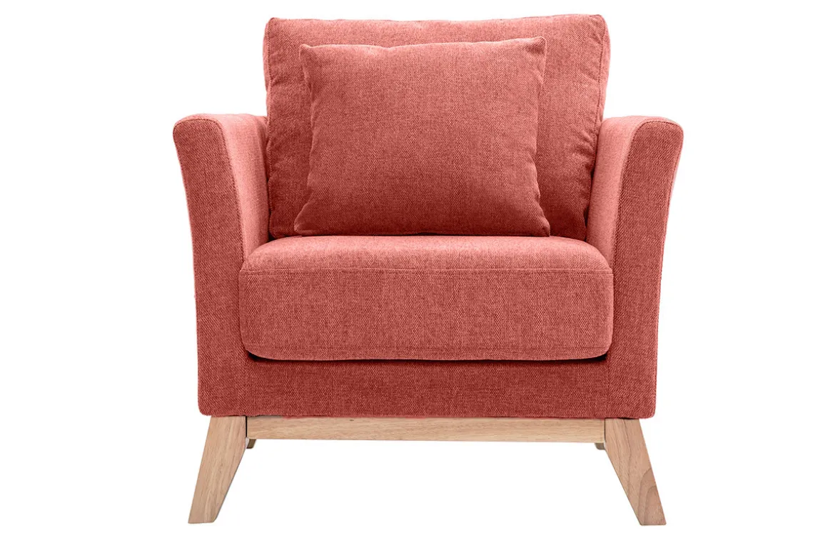Miliboo Fauteuil Design|Voir Tous Les Fauteuils-Fauteuil scandinave déhoussable en tissu effet velours texturé terracotta et bois clair OSLO