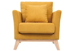 Miliboo Fauteuil Design|Voir Tous Les Fauteuils-Fauteuil scandinave déhoussable en tissu effet velours jaune moutarde et bois clair OSLO