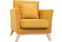 Miliboo Fauteuil Design|Voir Tous Les Fauteuils-Fauteuil scandinave déhoussable en tissu effet velours jaune moutarde et bois clair OSLO