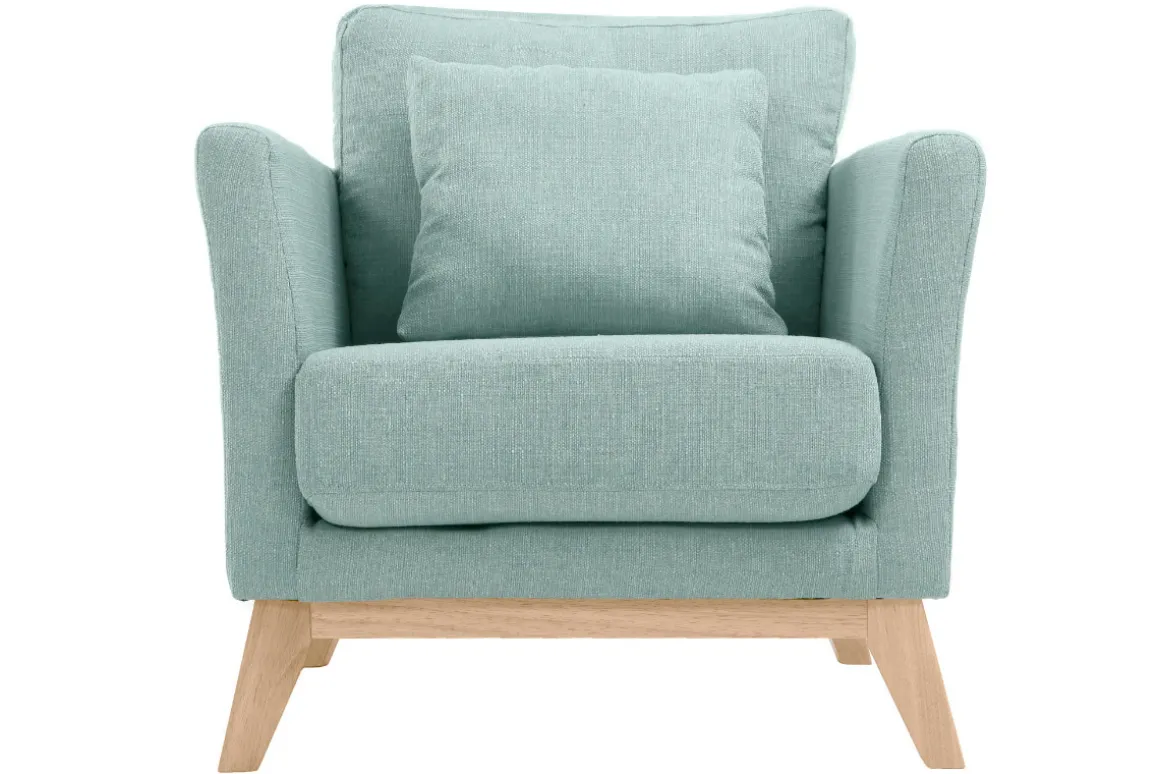 Miliboo Fauteuil Design|Voir Tous Les Fauteuils-Fauteuil scandinave déhoussable en tissu vert lagon et bois clair OSLO