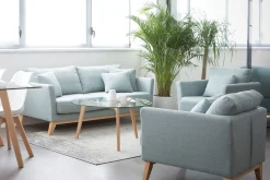 Miliboo Fauteuil Design|Voir Tous Les Fauteuils-Fauteuil scandinave déhoussable en tissu vert lagon et bois clair OSLO