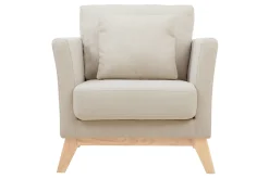 Miliboo Fauteuil Design|Voir Tous Les Fauteuils-Fauteuil scandinave déhoussable en tissu beige et bois clair OSLO