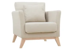 Miliboo Fauteuil Design|Voir Tous Les Fauteuils-Fauteuil scandinave déhoussable en tissu beige et bois clair OSLO